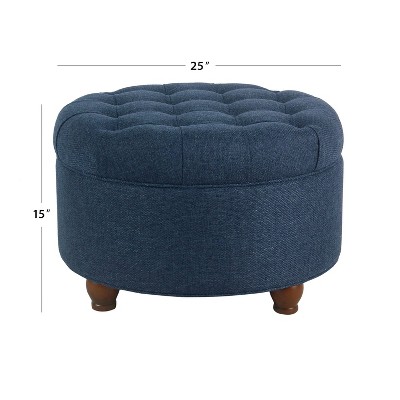 Navy Tufted Round Cocktail Ottoman with Storage