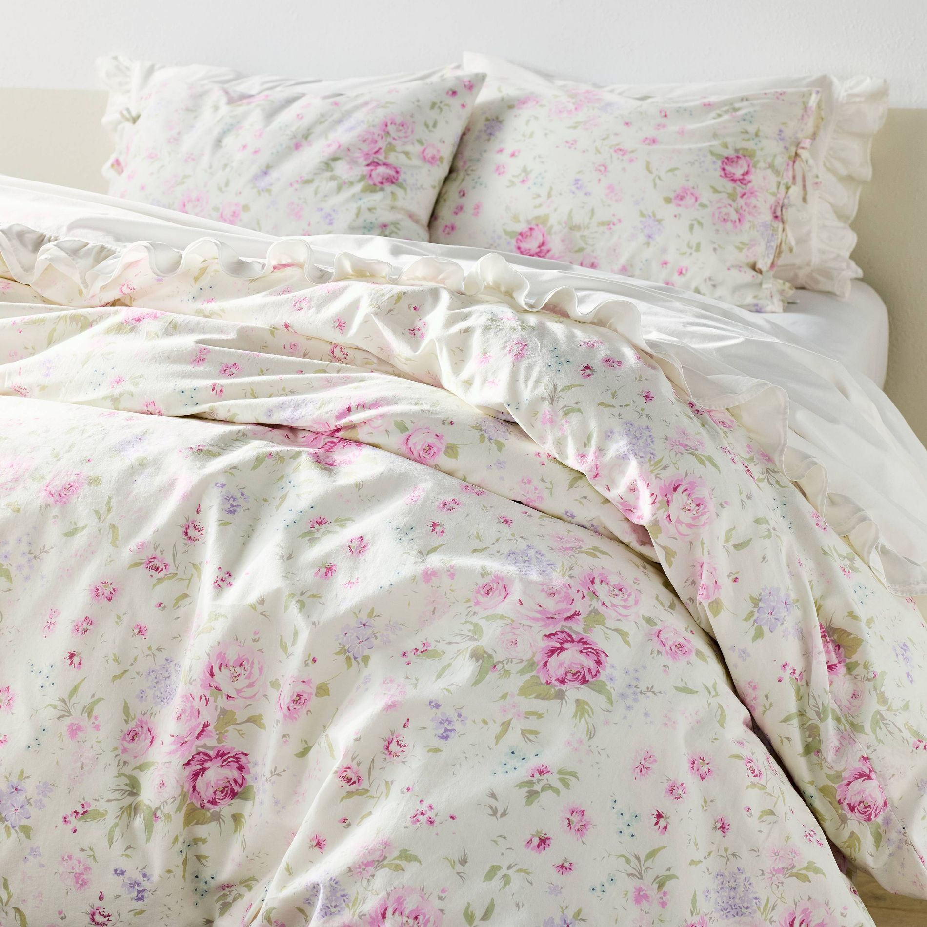 Printed Wildflower Cotton Duvet Cover Set Pink Simply Shabby Chic