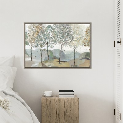Breezy Landscape Trees Framed Canvas Wall Art in Sylvie Greywash