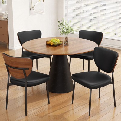 Gikpal Dining Chairs, Dining Room and Kitchen Chairs, Mid Century Modern Upholstered PU Leather Accent Chairs with Walnut Bentwood & Enlarged Cushion