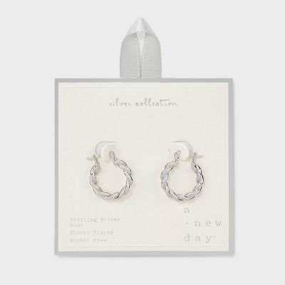 Silver Plated High Polished Twist Hoop Earrings - A New Day™ Silver: Fashion Jewelry, Clip-In Clasp, Nickel-Free Metal