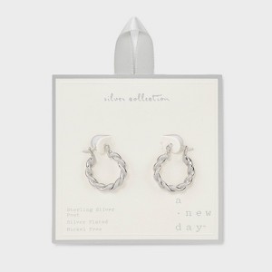 Silver Plated High Polished Twist Hoop Earrings - A New Day™ Silver: Fashion Jewelry, Clip-In Clasp, Nickel-Free Metal - 1 of 3