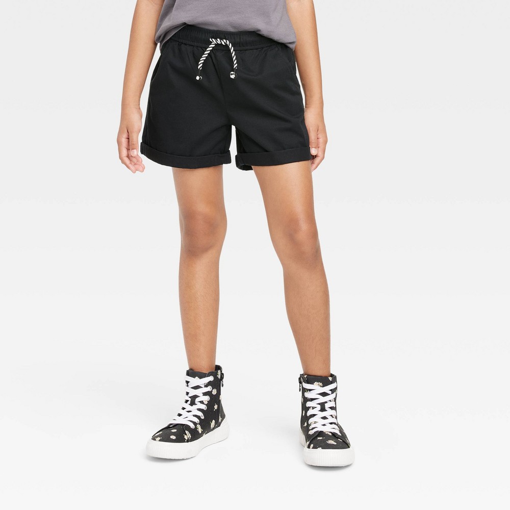 Girls' Rolled Hem Pull-On Woven Shorts - Cat & Jack™ Black L (2 pair)