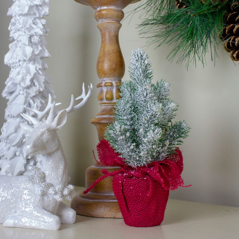 Northlight 0.8 FT Red and White Flocked Mini Pine Christmas Tree in Burlap Base - Unlit, 2 of 5