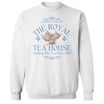 Rerun Island Women's The Royal Tea House Long Sleeve Oversized Graphic Cotton Sweatshirt - White 3X