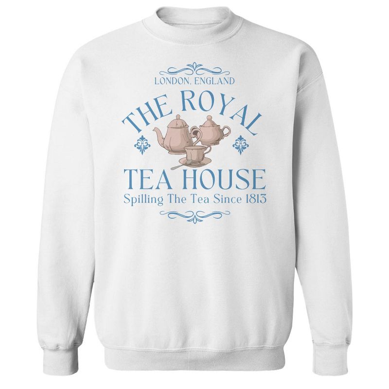 Rerun Island Women's The Royal Tea House Long Sleeve Oversized Graphic Cotton Sweatshirt - White 3X, 1 of 4
