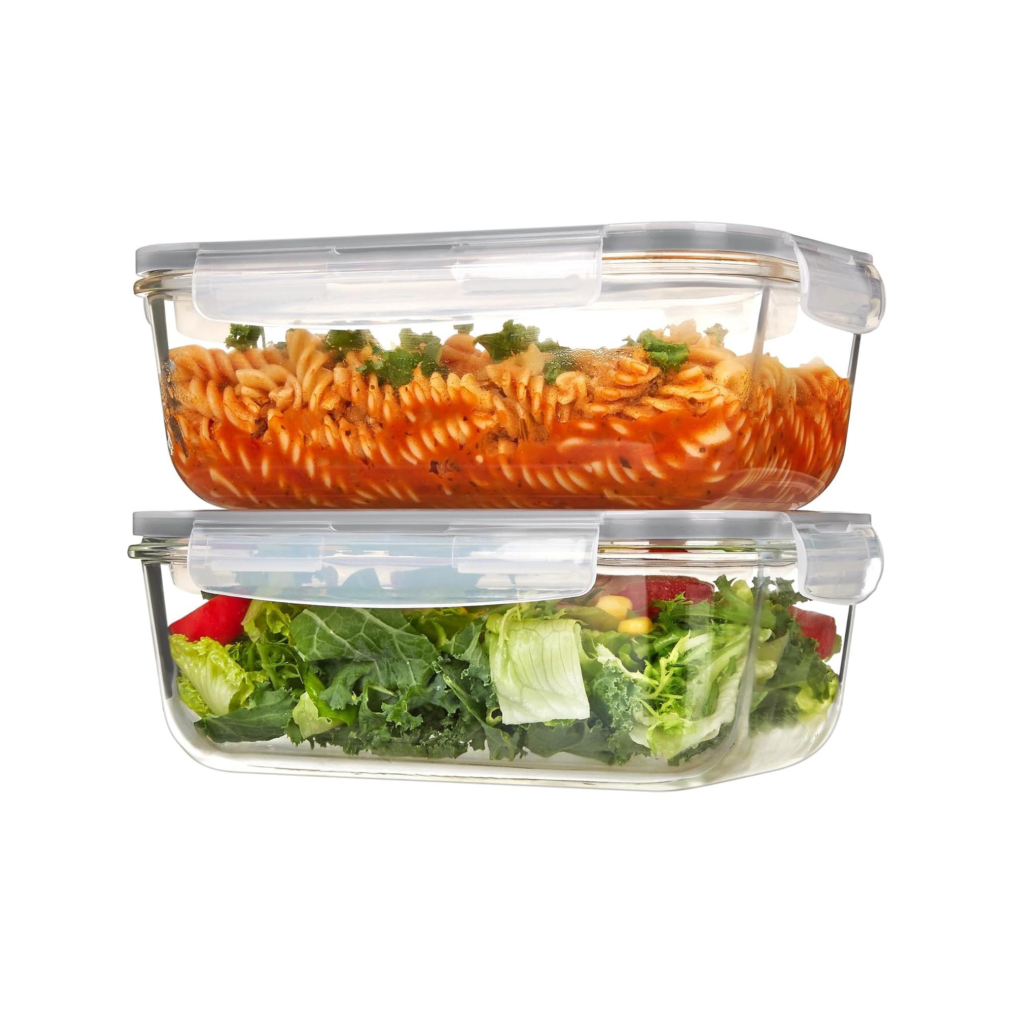 Vtopmart 2Pack Grey 1860ml/63oz Large Glass Storage Containers with Lids, for Baking, Microwave, Oven, Leak Proof, for Freezer, Dishwasher