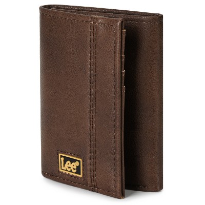 Lee Men’s Trifold Wallet, Pebble Grain Leather Wallet with Flip ID Window