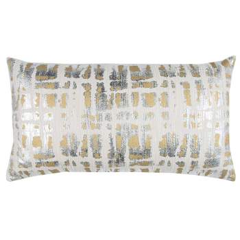 14"X26" Oversized Geometric Poly Filled Lumbar Throw Pillow Silver/Gold - Rizzy Home