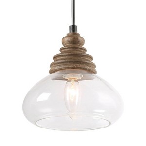 LNC Integration 1-Lights 7.5" Farmhouse Schoolhouse Pendant  Lights, Gray Wood Grain with Clear Glass Shade - 1 of 4