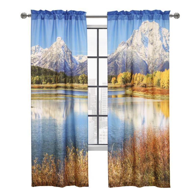 Habitat Photo Real Mountains Light Filtering Printed Mountain Lake Scene Pole Top Curtain Pair Each 38" x 84" Multicolor, 2 of 6