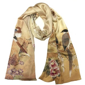 Wrapables Luxurious 100% Charmeuse Silk Long Scarf with Hand Rolled Edges, Swallows - 1 of 4