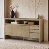 60" 3-Door Sideboard with 3 Drawers - Modern Solid Ash Veneer MDF Sideboard, Semi-Open Shelf & Center Semi - Leovsnove - 2 of 4