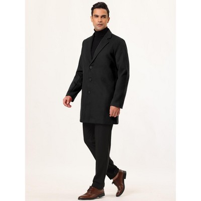 Мужские куртки INSPIRE CHIC Men's Notched Lapel Single Breasted Winter Long Jacket Overcoat Black XX-Large — фото 4