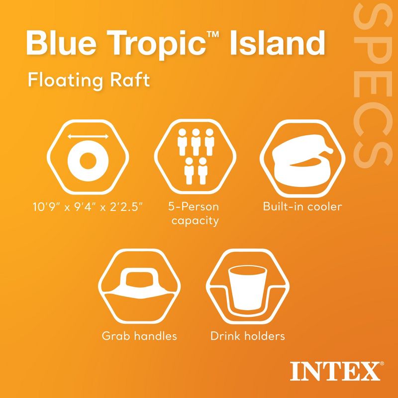 Intex Blue Tropic Inflatable Lake or Swimming Pool Island Water Floating Lounger Raft with Backrests, Built-In Cooler, and 4 Cupholders, 3 of 10