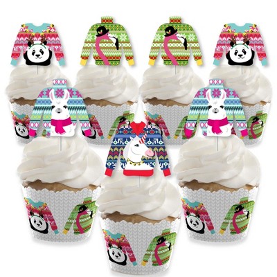 Big Dot of Happiness Wild and Ugly Sweater Party - Cupcake Decoration - Holiday Christmas Animals Party Cupcake Wrappers & Treat Picks Kit - Set of 24