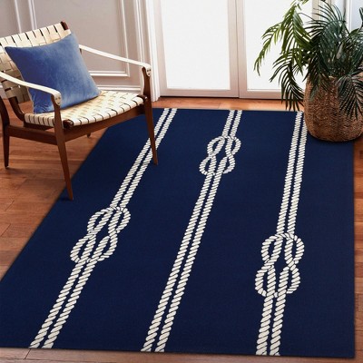 Coastal Bliss Navy Blue 5' x 7' Hand-Tufted Synthetic Rectangular Rug