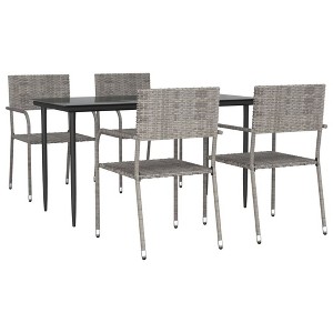 vidaXL Garden Dining Set Grey and Black Poly Rattan, Steel, Tempered Glass - 55.1" Table Length 4 Items - 1 of 4