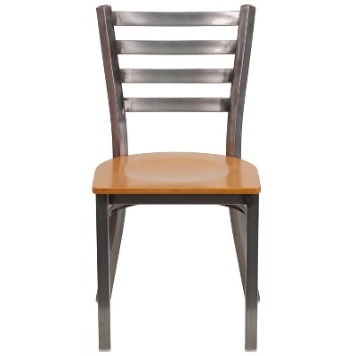 Natural Wood and Clear Coated Metal Ladderback Dining Chairs, Set of 2