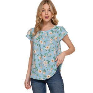 Women Puff 3/4 Sleeve Tops Summer Fall Round Neck Pleated T