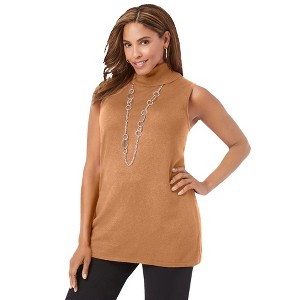 Jessica London Women's Plus Size Cotton Cashmere Sleeveless Turtleneck Shell - 1 of 4
