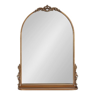 Antique Gold Arched Wall Mirror with Shelf and Ornate Garland