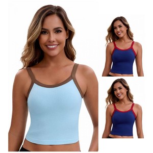 INSPIRE CHIC Women's 3 Packs Spaghetti Strap Camisole Sleeveless Contrast Color Cropped Tank Top - 1 of 4