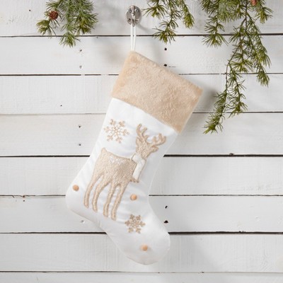 Ivory and Beige Festive Whimsy Reindeer Stocking, 20"