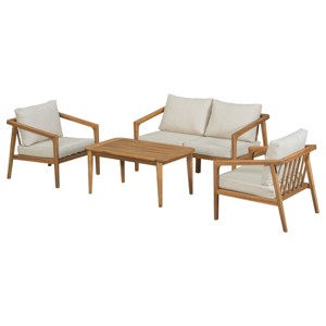 Modern Acacia Wood 4PCS Chat Set , Outdoor Conversation Set with Chairs and Table, Armrest Chat Chairs with Wood Legs and Fabric Cushions-Coolbibila - 1 of 4