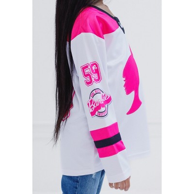 Barbie Little Girls Mesh Hockey Jersey Long Sleeve T-Shirt Pink / White 7-8 — фото 3