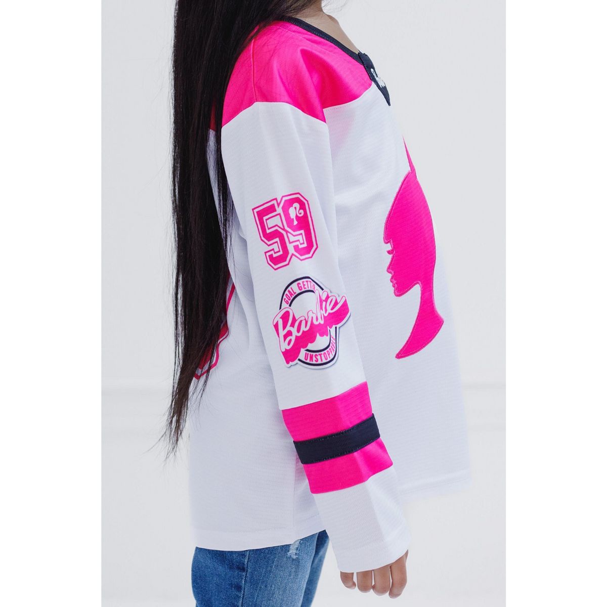 Barbie Girls Mesh Hockey Jersey Long Sleeve T-Shirt Little Kid to Big - thumbnail 4