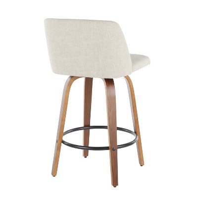 Mid-Century Cream and Black Swivel Counter Stool with Wood and Metal