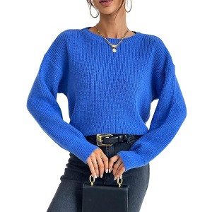 Women's Cropped Long Sleeve Sweater Casual Knit Pullover Top For Fall - 1 of 4