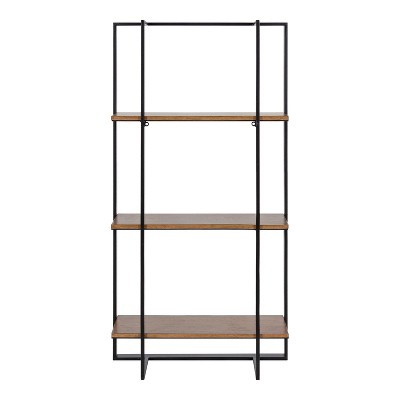 Kercheval Rustic Brown and Black 3-Tier Floating Wall Shelf