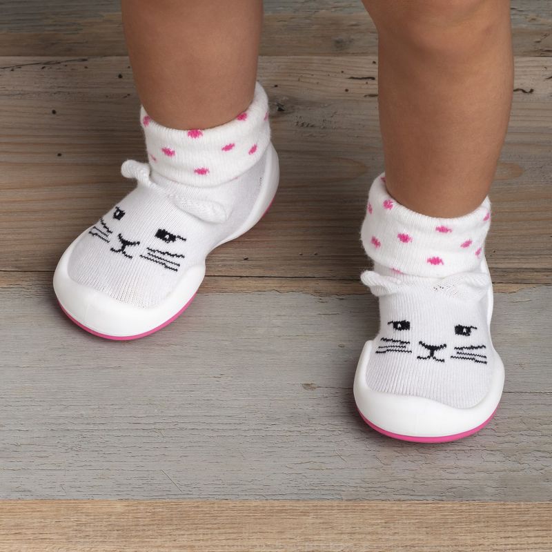 Komuello Baby Girl First Walk Sock Shoes Pink Cats, 5 of 8