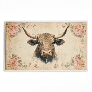 Stupell Industries Cattle With Floral Border Printed Plush Bath Mat And Bath Rug, Design By Heidi Kuntz, 18"X30" - 1 of 4