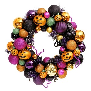 Halloween Ornament Bauble Wreath, For Wall, Door or Home Decoration with Pumpkins, Bats, Spiders| OrnamentallyYou - 1 of 4