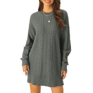 INSPIRE CHIC Women's Long Sleeve Crewneck Mini Cable Knit Casual Sweater Dress - 1 of 4