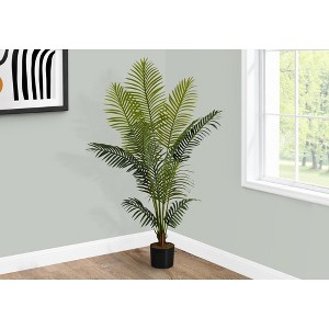 Monarch Specialties Artificial Plant 57 inch Tall Palm Tree Indoor Faux Fake Floor Greenery Potted Real Touch Decorative Green Leaves Black Pot - 1 of 4