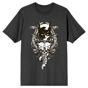 Batman Bat Mask With Three Skulls Men's Charcoal Crew Neck Short Sleeve Tee - 1 of 1