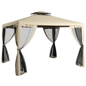 Aghana Digitals Gray Patio Gazebo: 9.6'x11.6' Steel Frame Outdoor Canopy with 2-Tier Roof, Mesh - 1 of 4