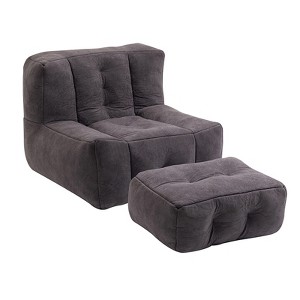Fluffy Bean Bag Chair, Comfortable Bean Bag, Super Soft Lazy Sofa Chair with Memory Foam and Ottoman, for Living Room, Bedroom, Black/Green/Red/White - 1 of 4