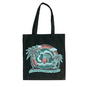 City Creek Prints Happiness Comes In Waves Vintage Canvas Tote Bag - 15x16 - Black - 1 of 2