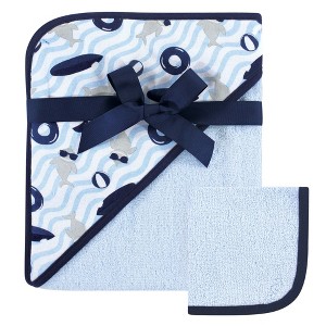 Hudson Baby Infant Boy Cotton Hooded Towel and Washcloth 2pc Set, Shark, One Size - 1 of 1