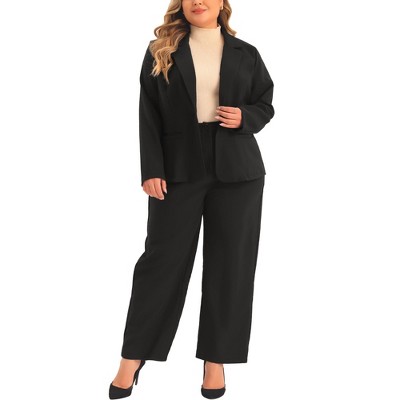 Agnes Orinda Women's Plus Size Suit Two Piece Outfits Business Office  Blazer And Pants Suit Set Black 1x : Target