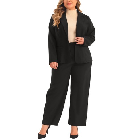 Agnes Orinda Women s Plus Size Suit Two Piece Outfits Business Office Blazer And Pants Suit Set Black 1x Target