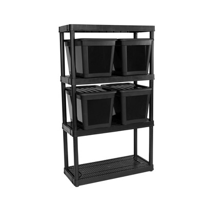 Gracious Living Garage Organization Utility 4 Bin Storage Shelving Kit, Black