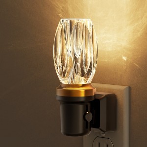 YANSUN 1W Plug-in Light-Controlled Night Light, Hexagonal Crystal Shade, Upward Lighting, Black Base, Copper Finish, 3000K Warm Light - 1 of 4