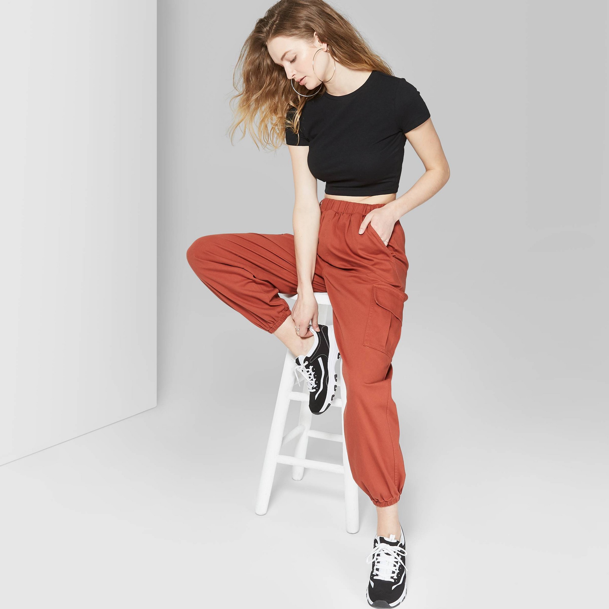 Women's High-Rise Baggy Cargo Pants - Wild Fable Red L, Size