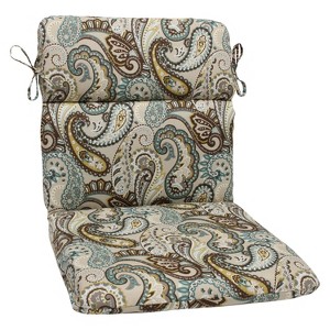 Outdoor Round Edge Chair Cushion - Tamara Paisley - Pillow Perfect, Blue Brown